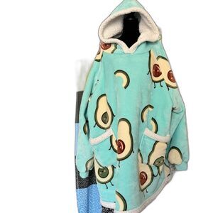 #114 - Blue Color, Avocado Print, Hoodie Blanket from Bedsure